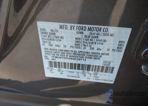 2025 Ford Explorer Active z USA, uszkodzony, nr VIN 1FMUK7DH3SGC20713